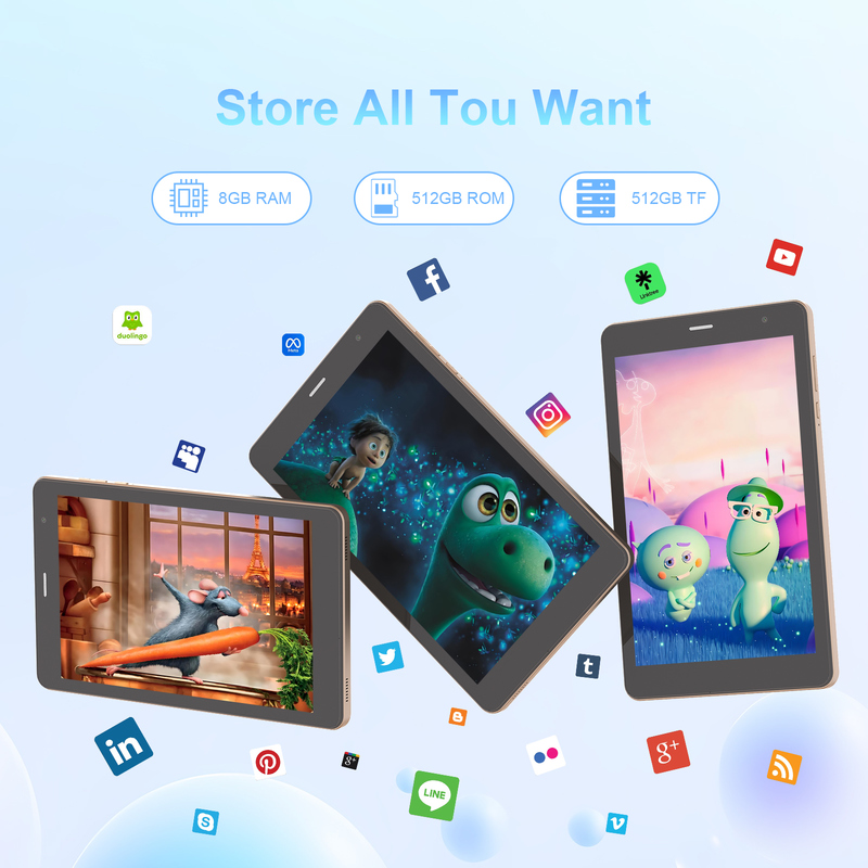 Tablet C idea da 8 pollici con Wi-Fi, 8+512GB di memoria, processore Quad Core, schermo touchscreen IPS 800x1280, dorato CM817 Pro