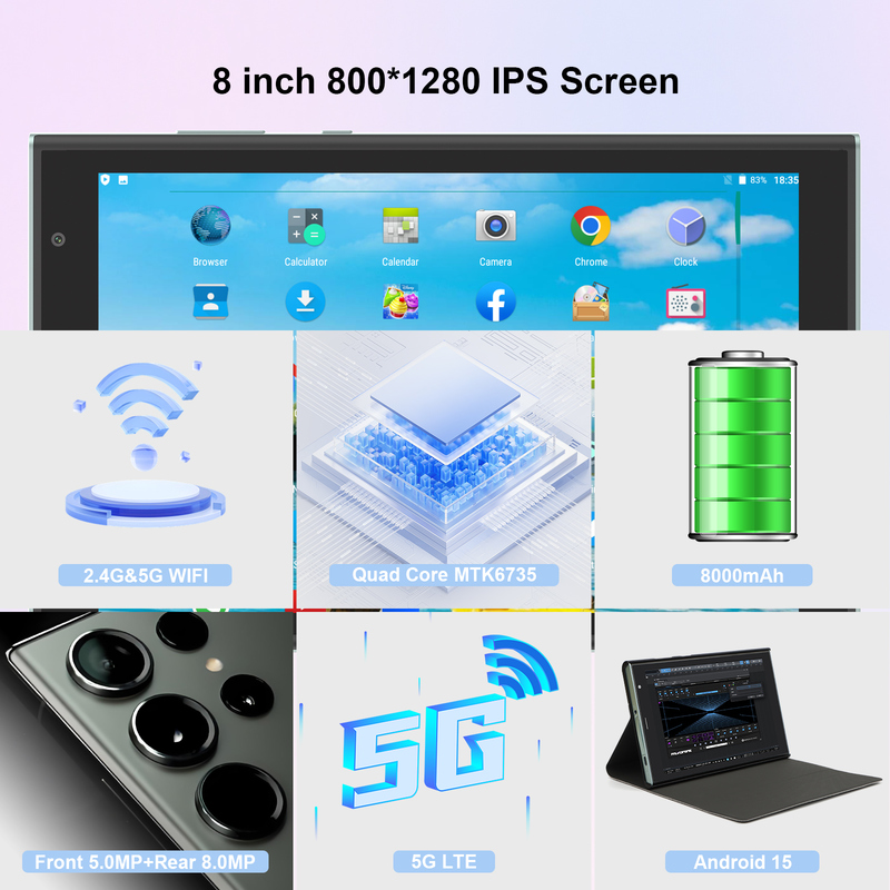 C idea Tablet Wifi da 8 pollici con 8+512GB di memoria Quad Core Processor 800x1280 IPS Touchscreen verde CM824