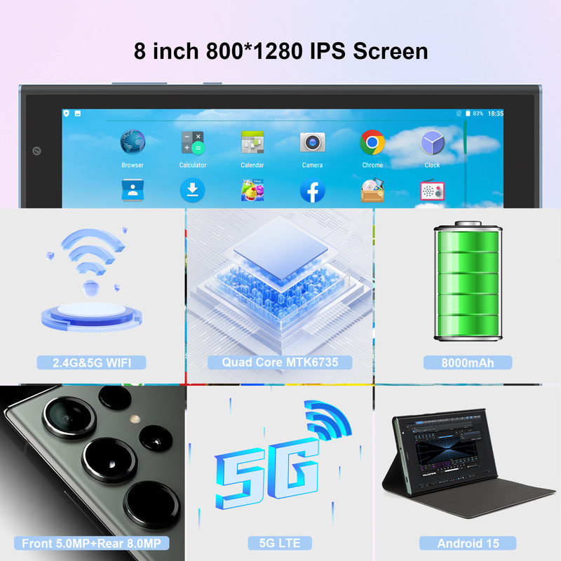 C idea Tablet Wifi da 8 pollici con 8+512GB di memoria Quad Core Processor 800x1280 IPS Touchscreen blu CM824