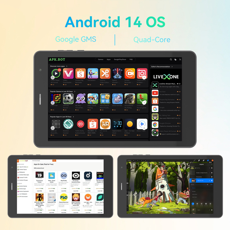 C idea Youth 8 Inch Tablet Android 15 con schermo a luce nera, WiFi, 8GB + 512GB, 800*1280 IPS incell CM828