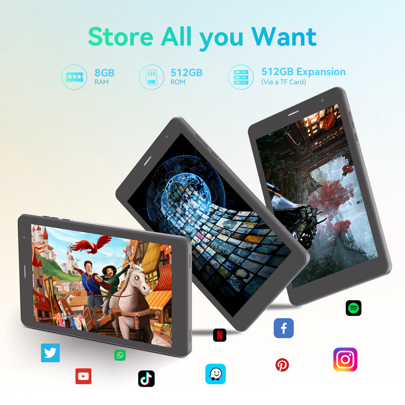 C idea Youth 8 Inch Tablet Android 15 con schermo a luce nera, WiFi, 8GB + 512GB, 800*1280 IPS incell CM828