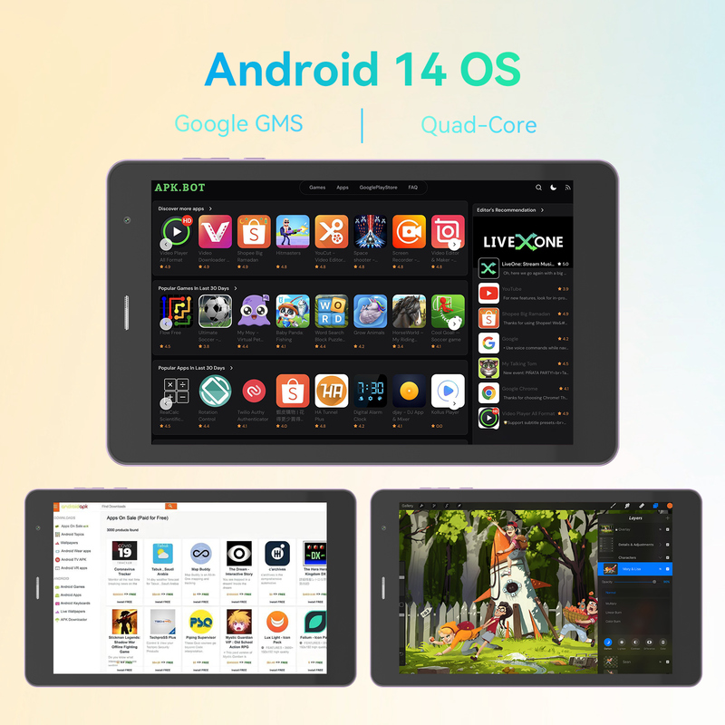 C idea Youth purple 8 Inch Tablet Android 15 con slot per schede tf, WiFi, 8GB + 512GB, 800*1280 IPS incell CM828