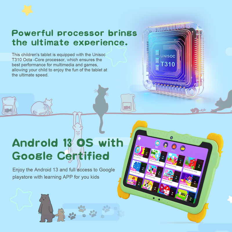 C idea Kids Tab 10.1inch Android 13 Tablet per bambini 4GB RAM 64GB ROM Protezione oculare Touchscreen per bambini da 3 a 8 anni