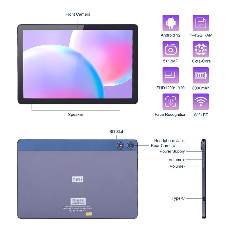 C Idea Tablet Android FHD 1200*1920 Con batteria da 6000mAh 10.1 Inch Tablet PC P1250