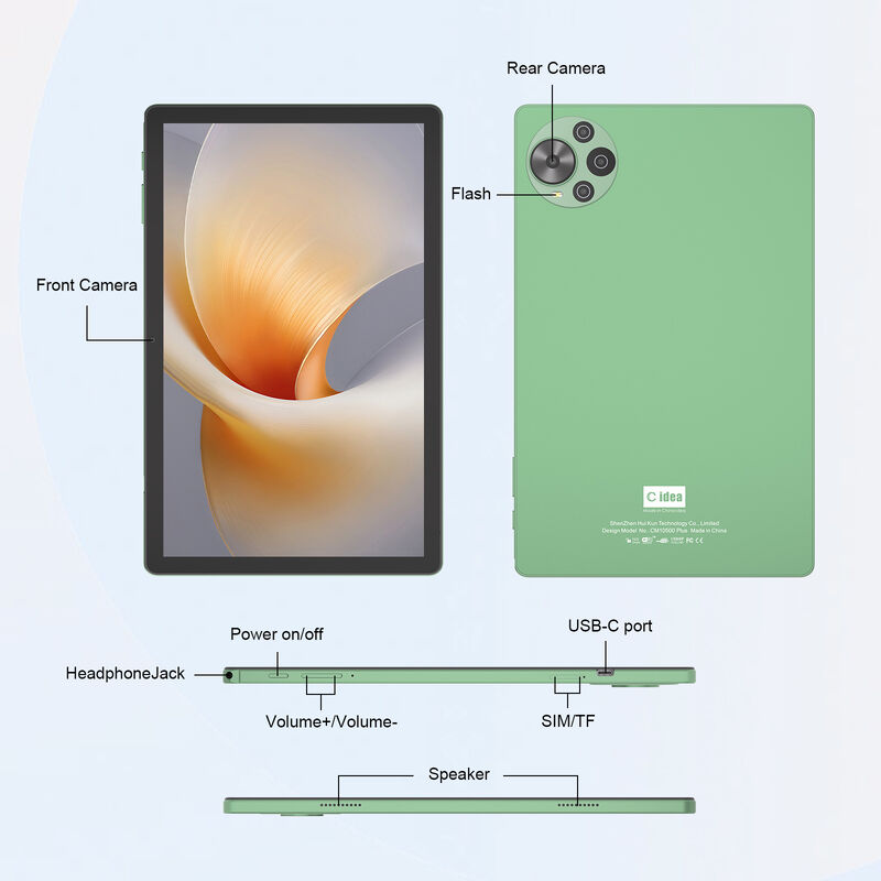 C Idea Factory Tablet da 10,36 pollici 8 GB RAM + 1 TB ROM Doppia fotocamera Tablet Android 14 con scheda SIM per adulti CM10500 Plus (Verde)