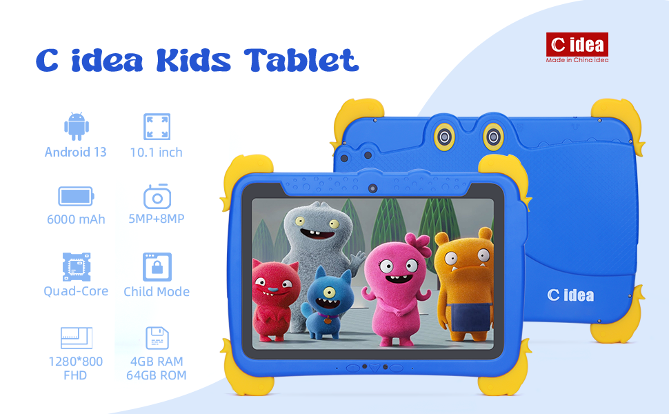 C idea 10,1 pollici Tablet PC per bambini con custodia Protezione occhi ips schermo HD Preinstallazione IWAWA P1150