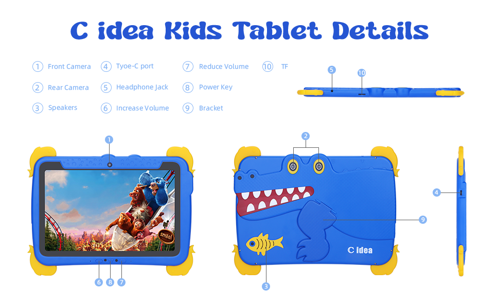 C idea 10,1 pollici Tablet PC per bambini con custodia Protezione occhi ips schermo HD Preinstallazione IWAWA P1150
